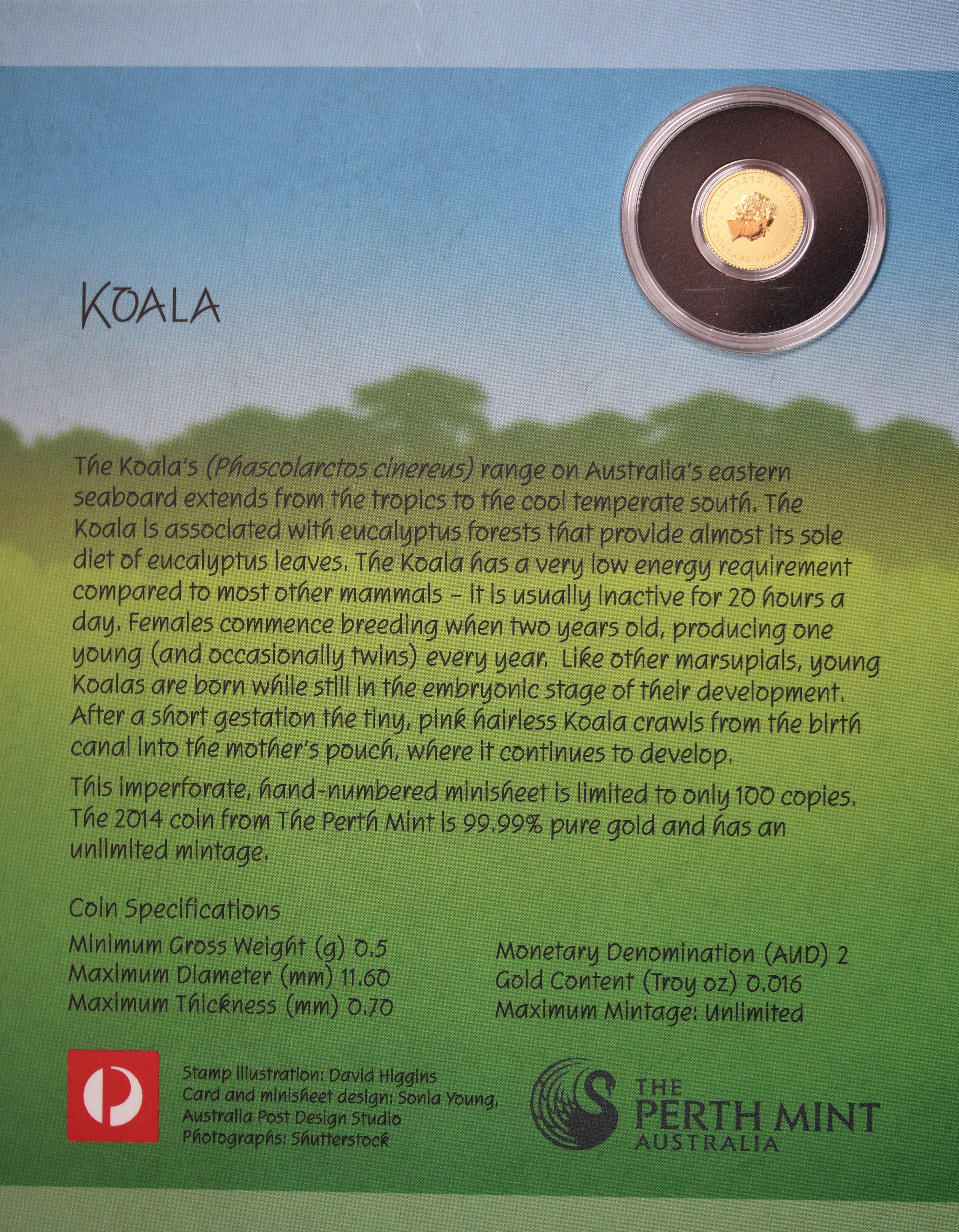2014 0.5G Gold Koala Coin with Minisheet - Image 2