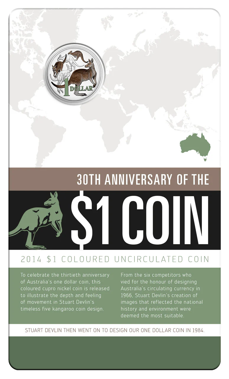 2014 30th Anniversary of The $1 Mob of Roos Coloured Coin