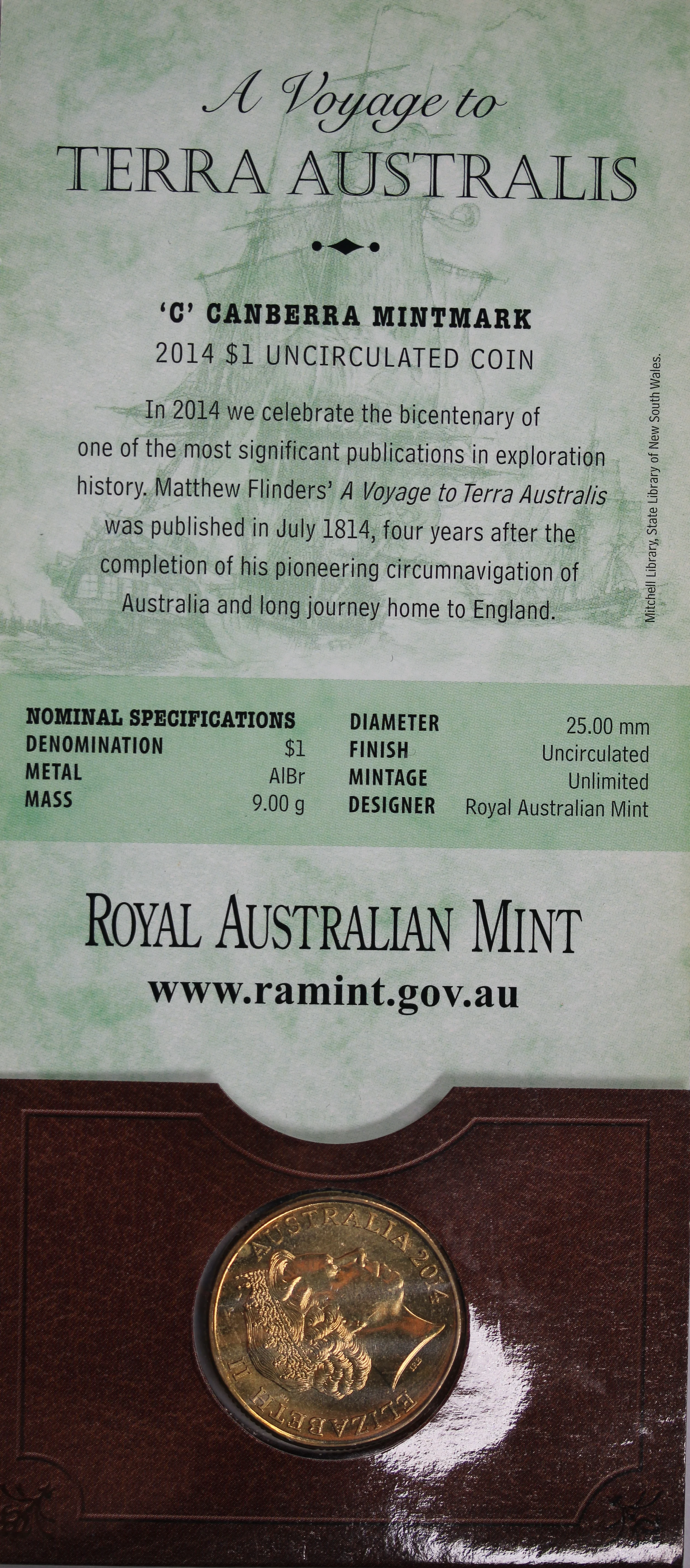 2014 $1 A voyage to Terra Australis UNC - 'C' Mintmark - Image 2