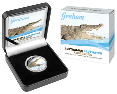 2014 $1 Australian Saltwater Crocodiles Graham 1oz Silver Coloured Proof Coin