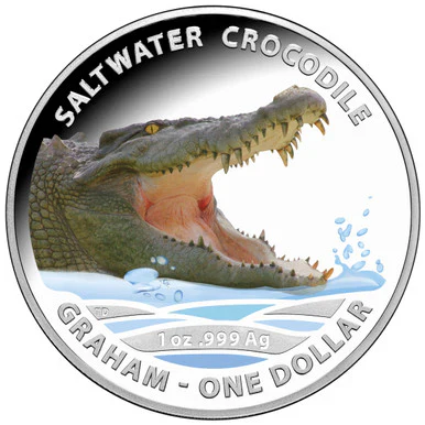 2014 $1 Australian Saltwater Crocodiles Graham 1oz Silver Coloured Proof Coin - Image 2