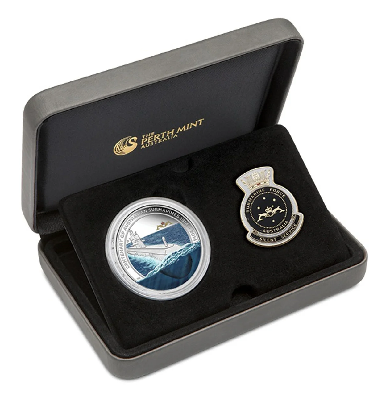 2014 $1 Royal Australian Navy Centenary Submarine Service 1oz Silver Coloured Proof Coin with Replica Badge Set - Image 2