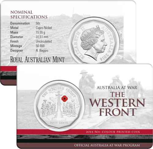 2014 50c Australia At War The Western Front Coloured Uncirculated Coin