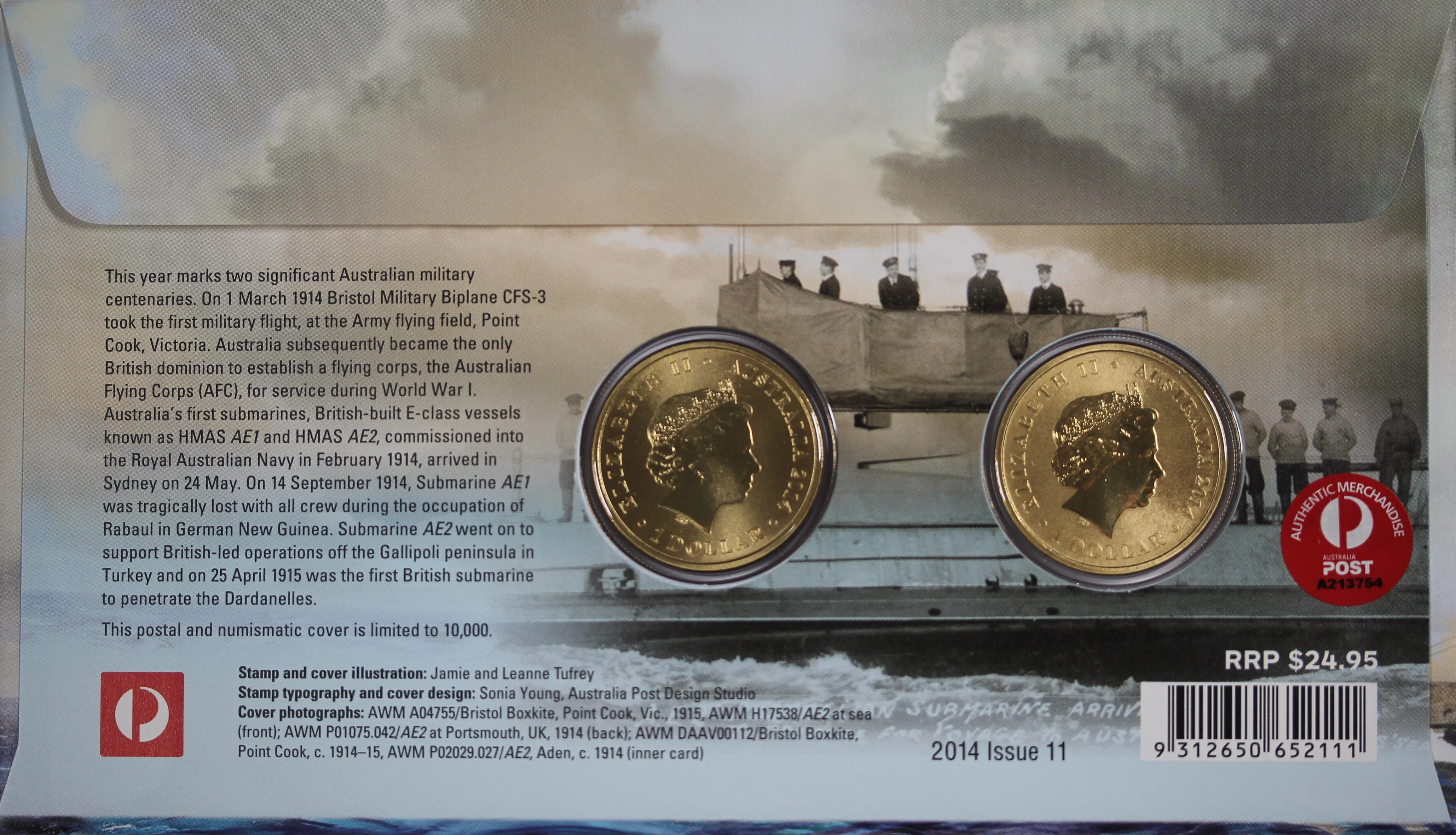 2014 Centenary of Military, Aviation and Submarines $1 Duo PNC - Image 2