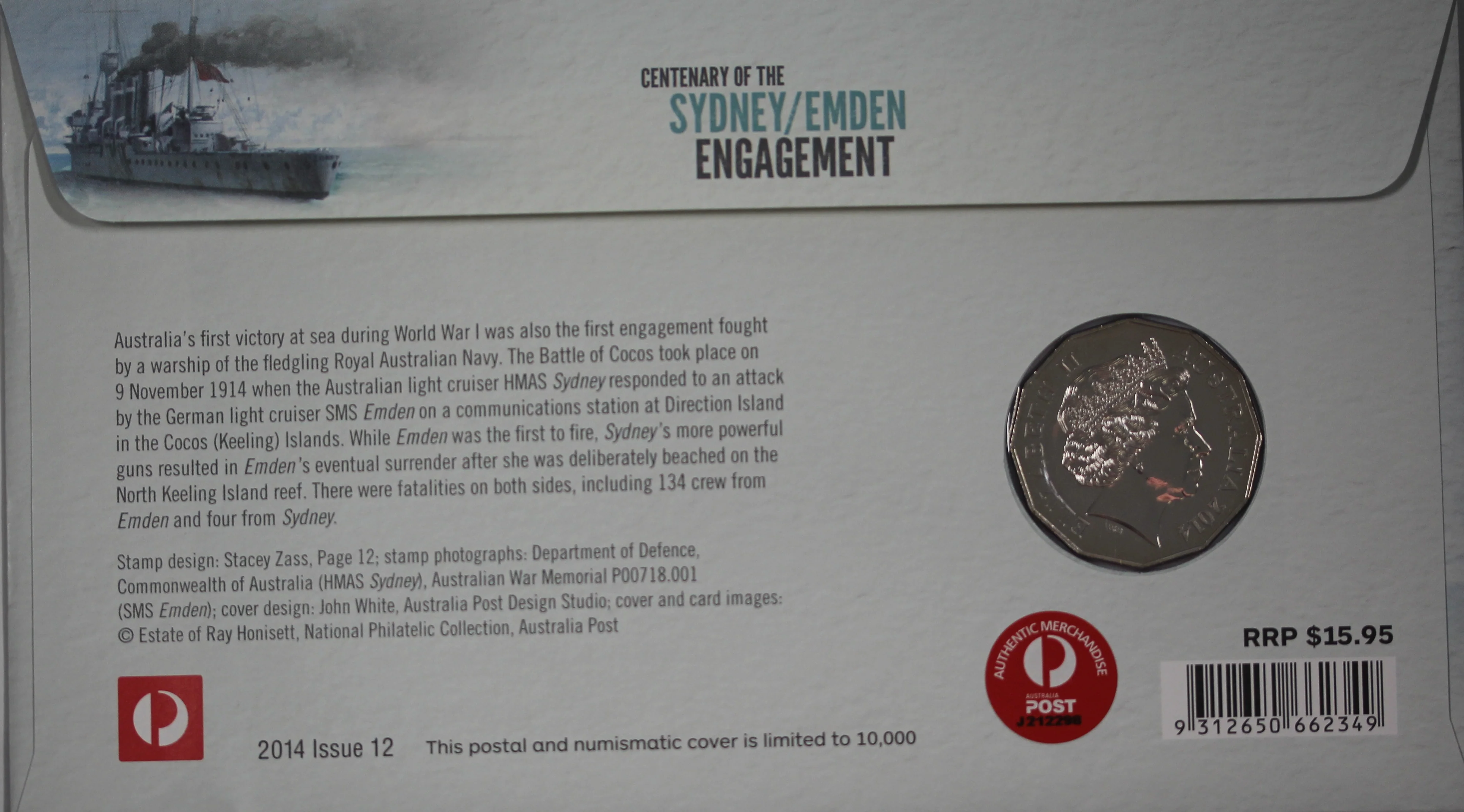 2014 Centenary of the Sydney Emden Engagement 50c PNC - Image 2