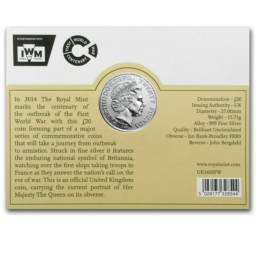 2014 Great Britain UK Outbreak of World War I 20 Pound Silver Coin - Image 2