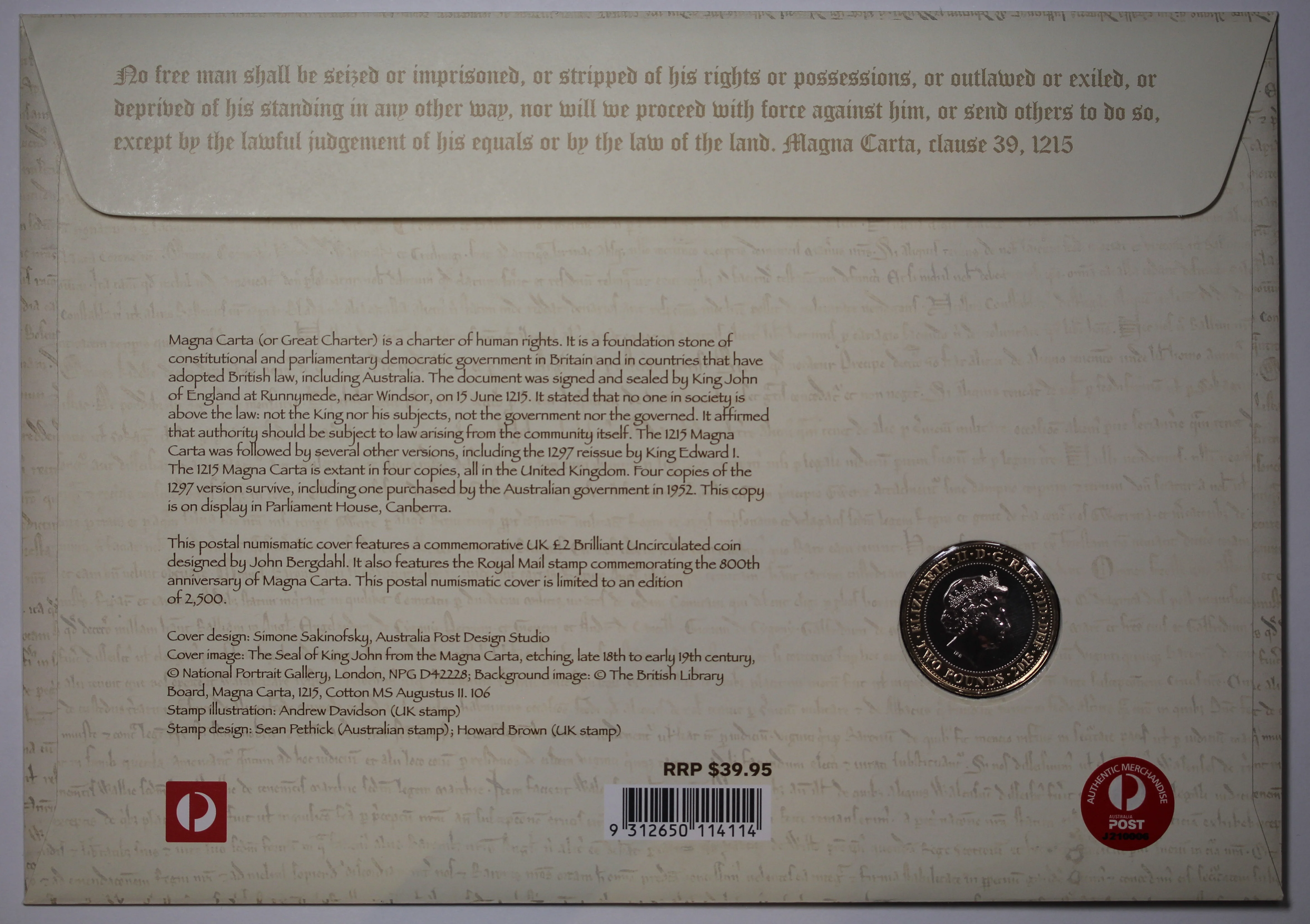 2015 2 Pound 800th Anniversary of Magna Carta PNC - Image 2