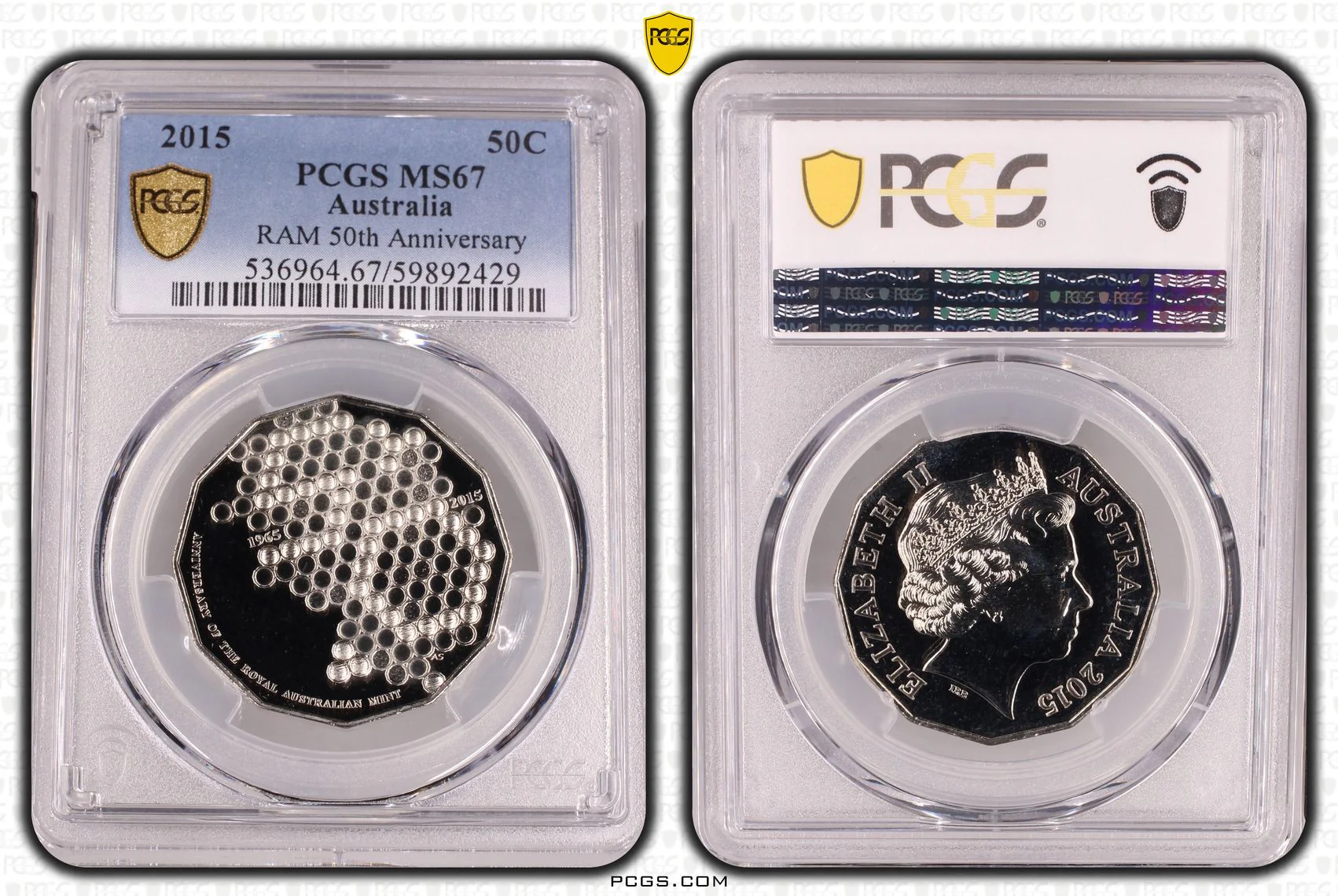 2015 Australia RAM 50th Anniversary 50c Coin MS67
