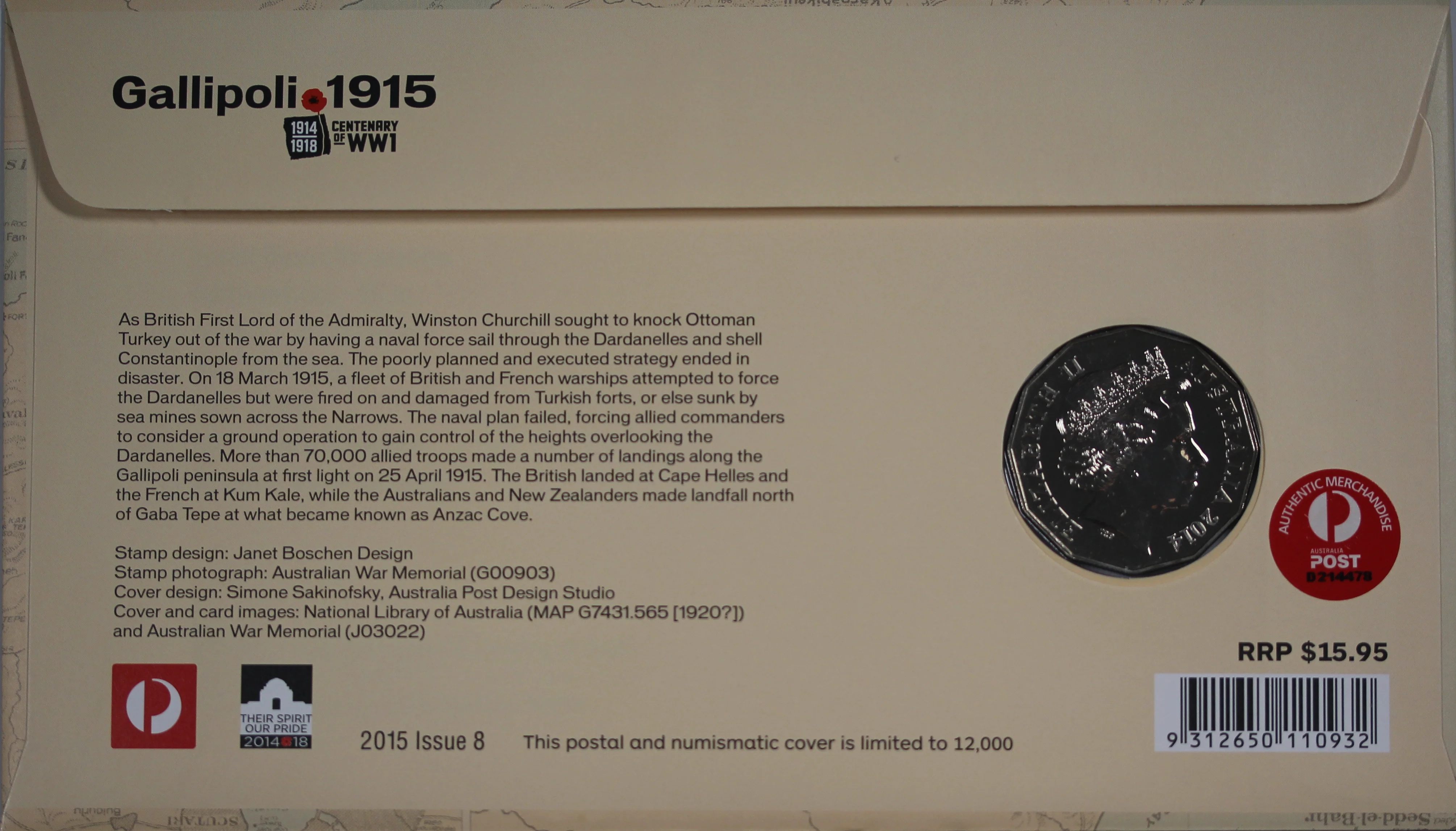 2015 Centenary of WWI Gallipoli 50c PNC - Image 2