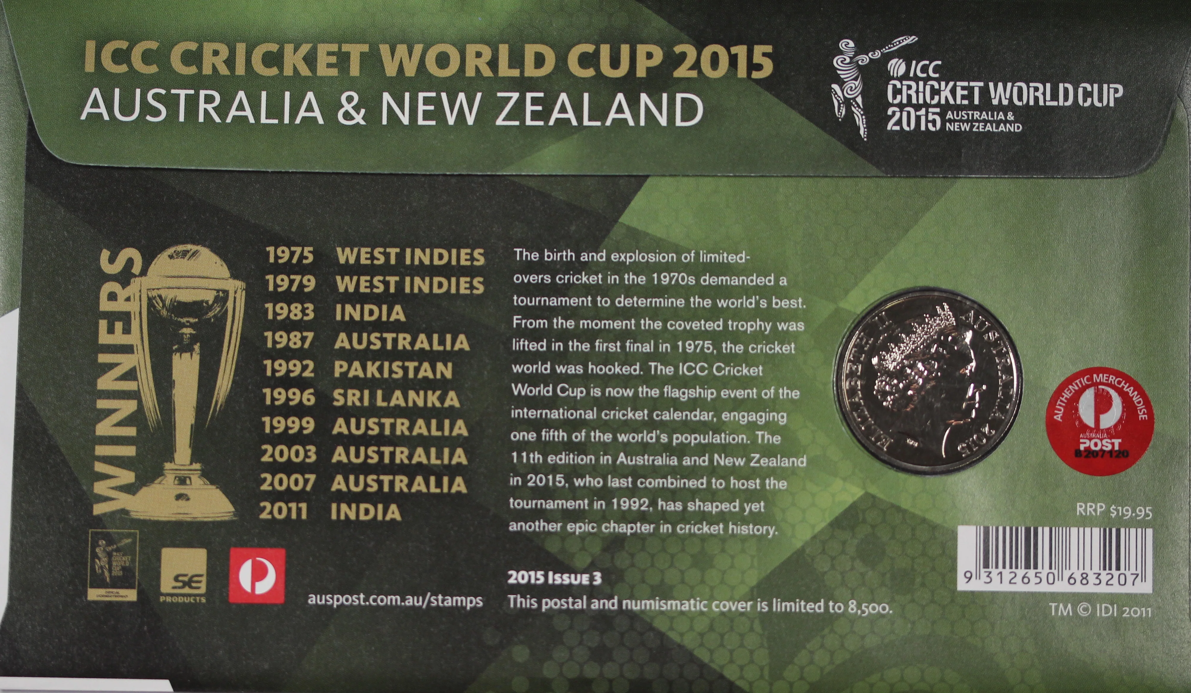 2015 ICC Cricket World Cup Australia and New Zealand 20c PNC - Image 2