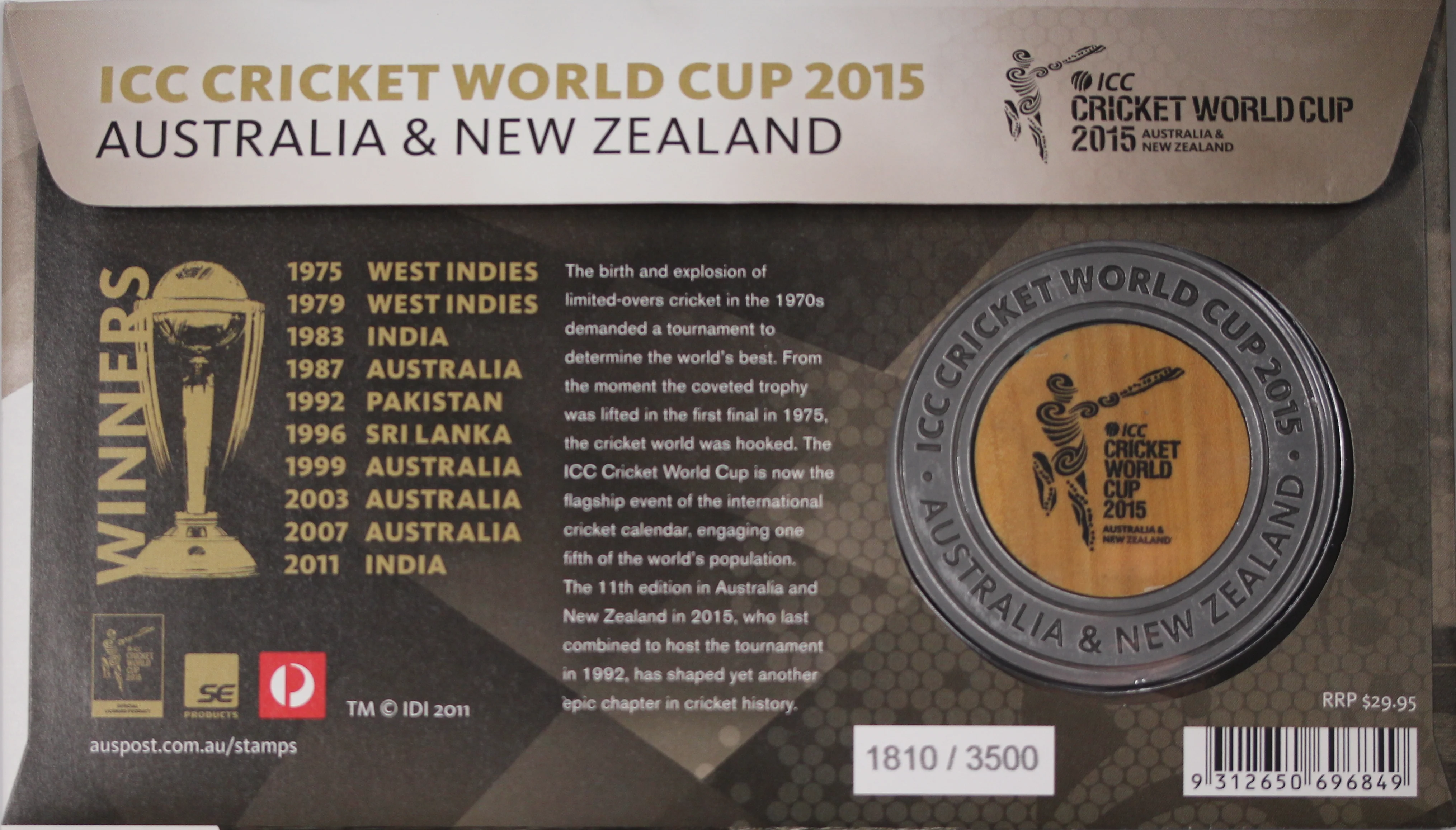 2015 ICC Cricket World Cup Medallion Cover - Image 2