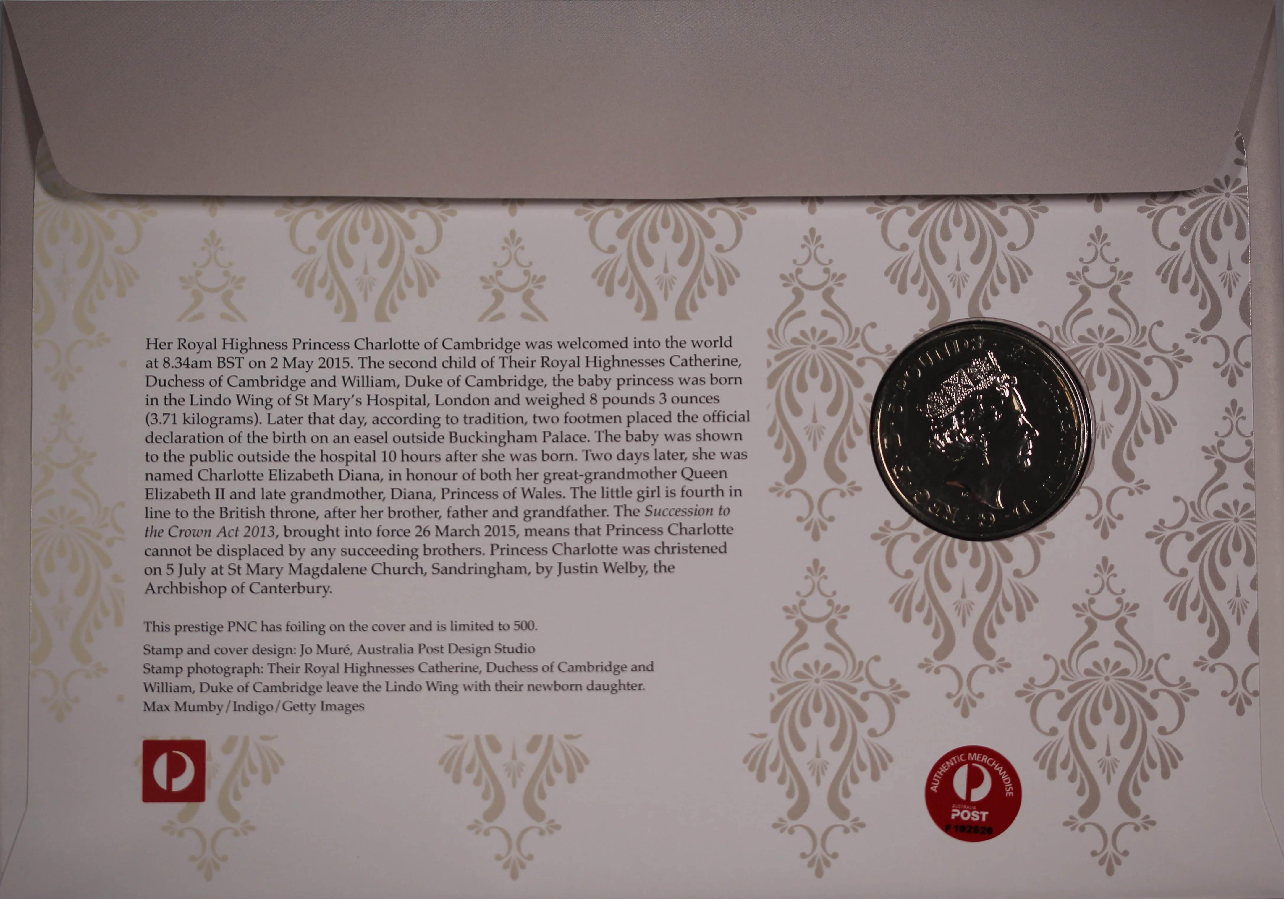2015 Royal Birth Princess Charlotte 5 Pound PNC - Image 2
