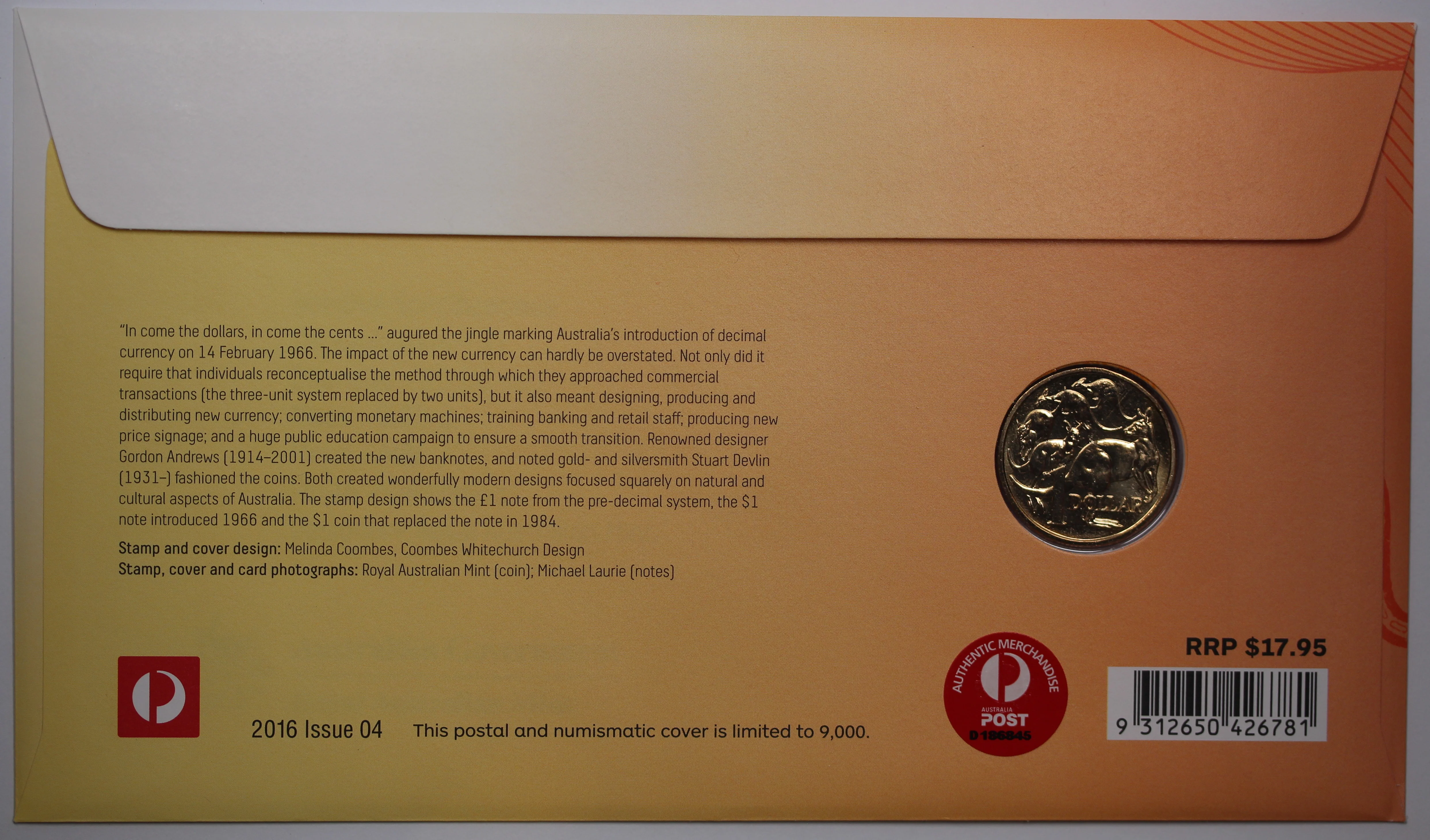 2016 $1 50th Anniversary of Decimal Currency Changeover PNC - Image 2