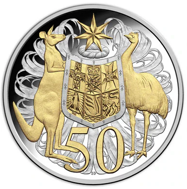 2016 50c 50th Anniversary of Decimal Currency Silver Selectively Gold Plated Coin - Image 2