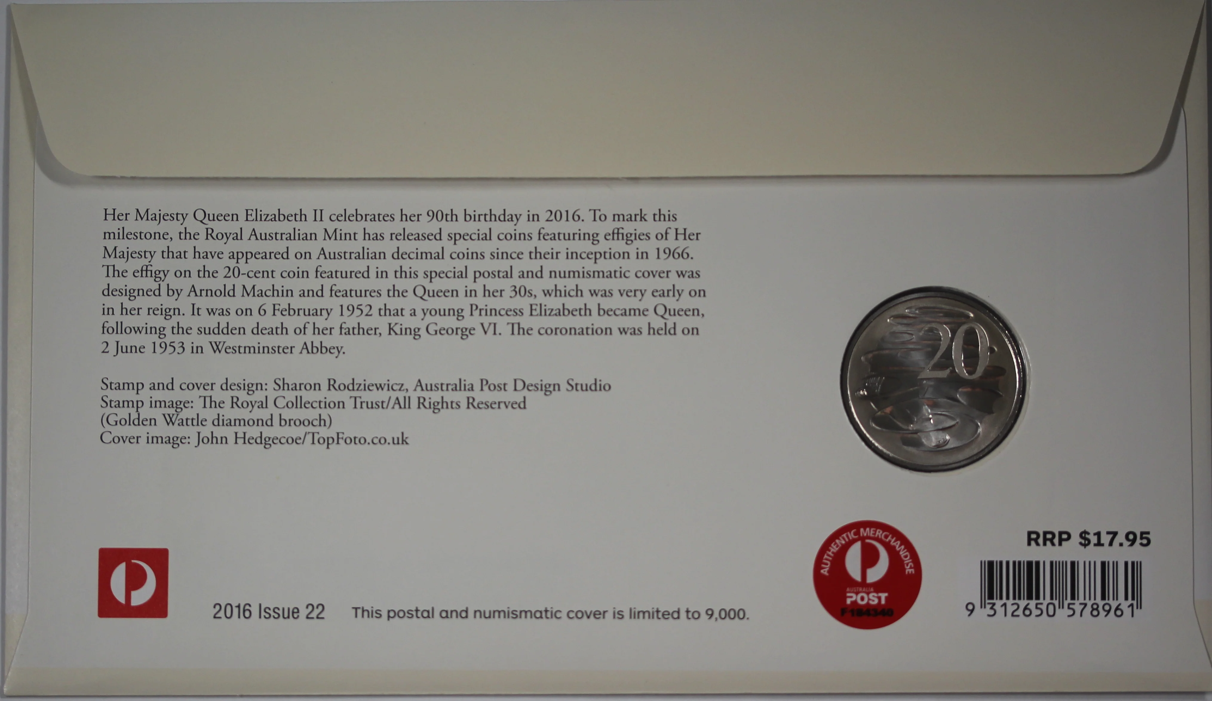 2016 QEII 90th Birthday Machin Portrait 20c PNC - Image 2
