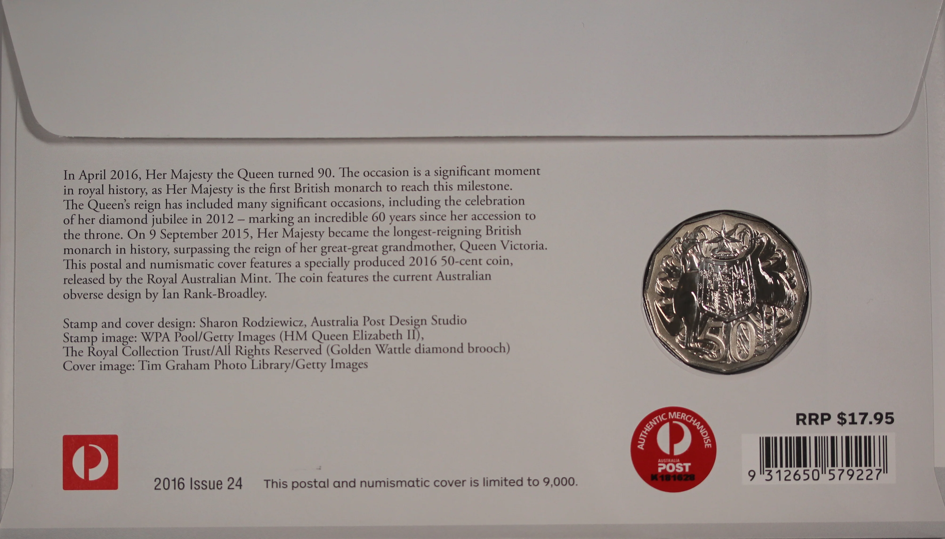 2016 QEII 90th Birthday Rank-Broadley Portrait 50c PNC - Image 2