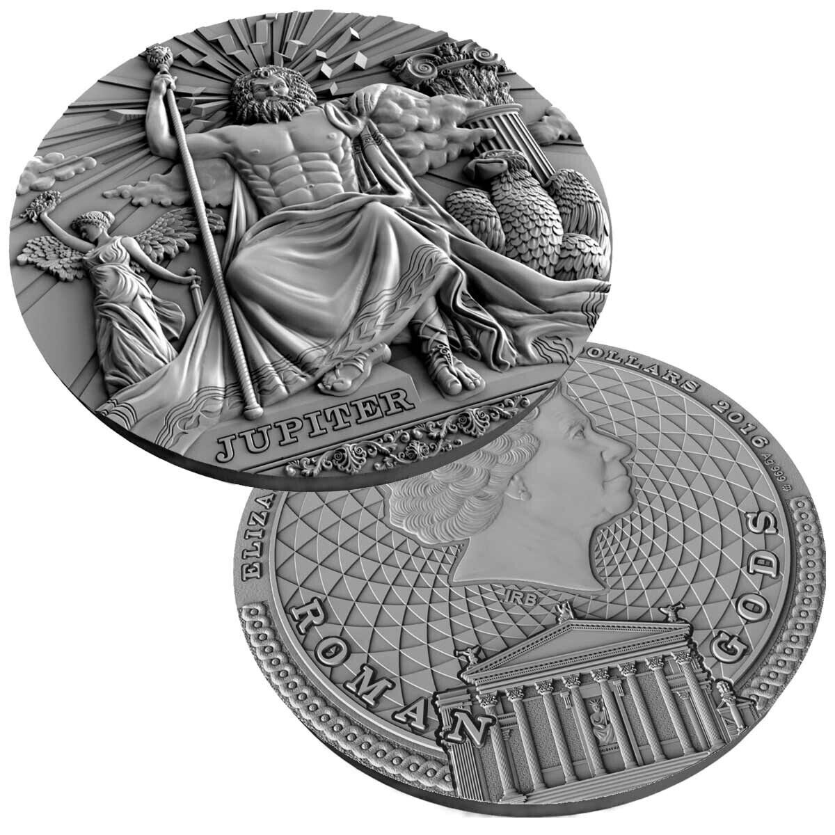 2016 Roman Gods 2oz Jupiter 2oz Silver Antiqued Coin - Image 3