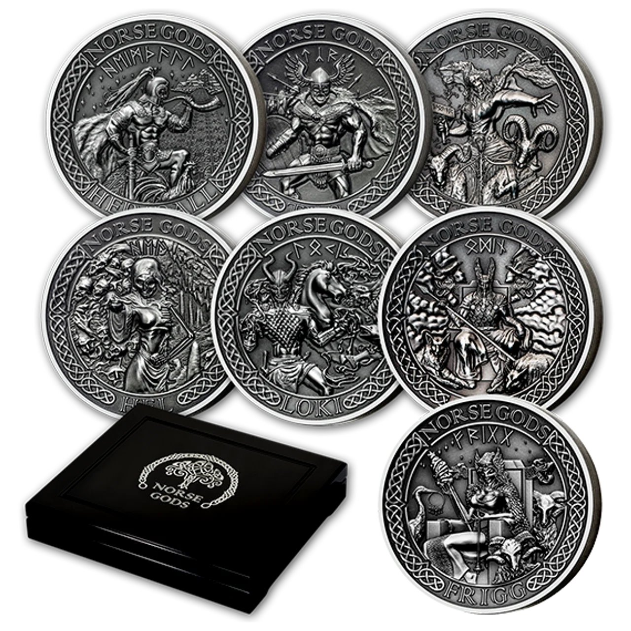 2016 The Norse Gods 9-Coin 2oz Antiqued Silver Set in Box
