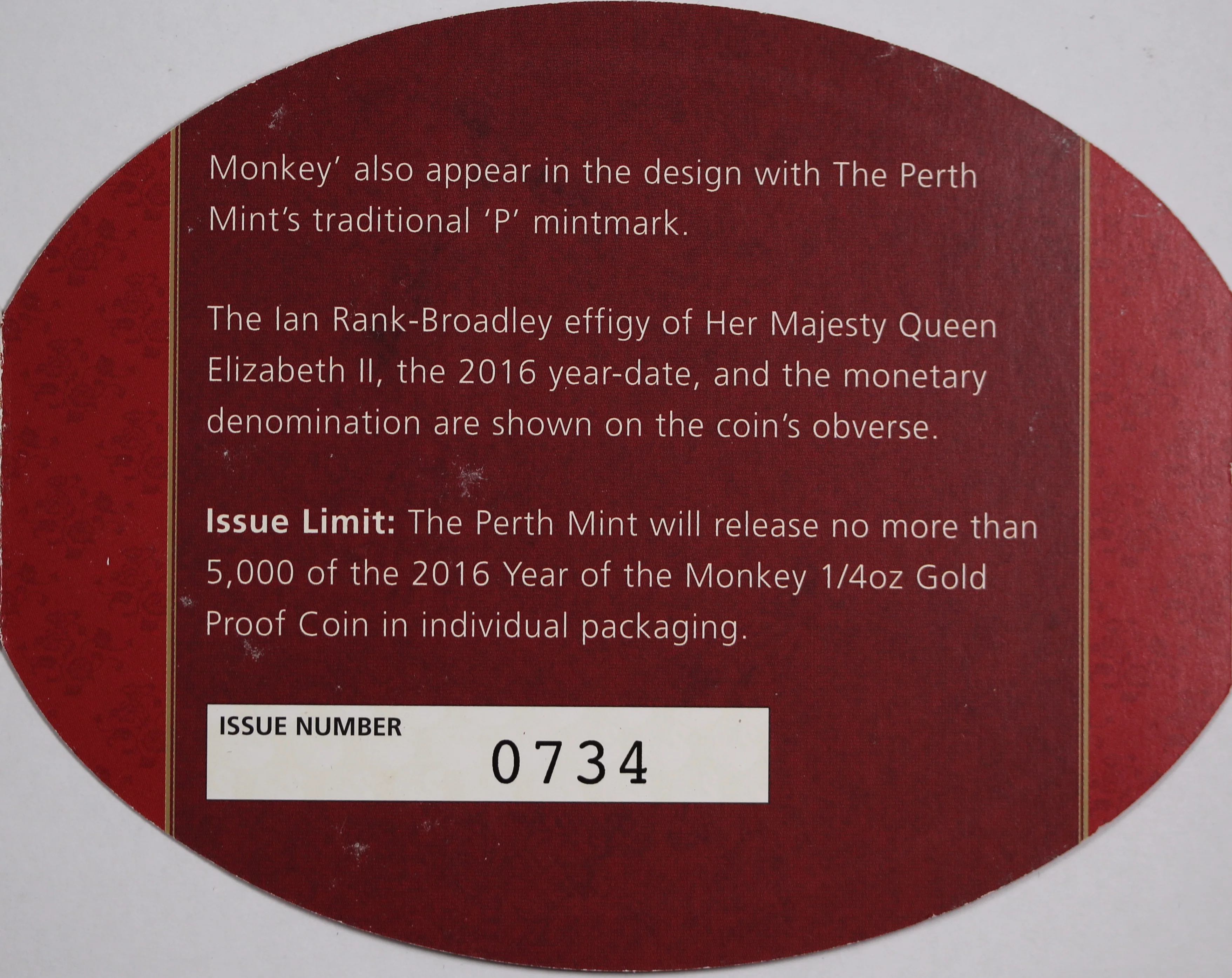 2016 Year of the Monkey 1/4oz Gold Proof Coin - Image 4