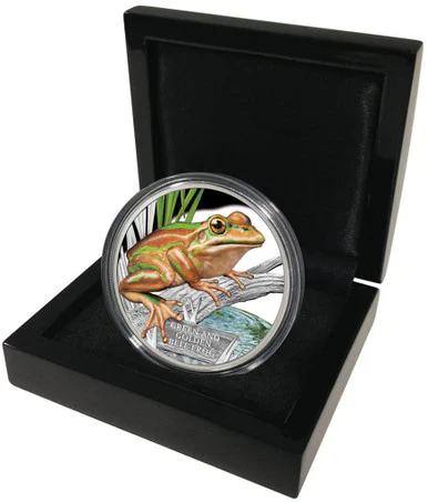 2017 $1 Endangered and Extinct Green and Golden Bell Frog 1oz Silver Coloured Proof Coin - Image 3