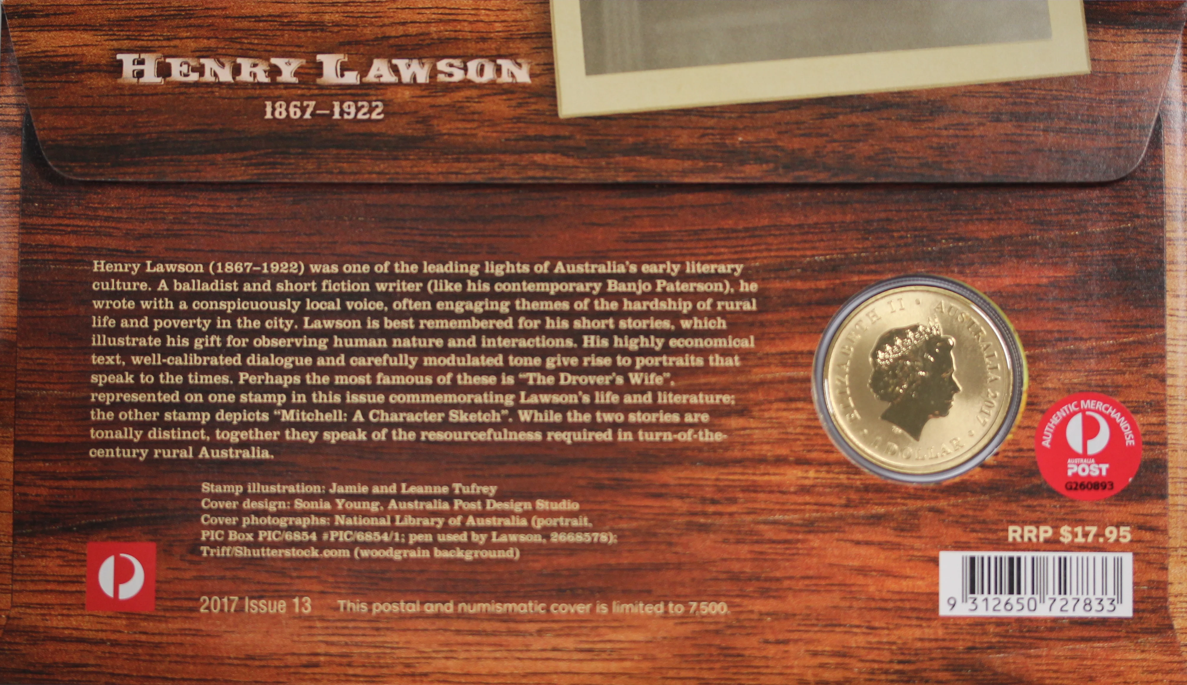 2017 150th Anniversary of Henry Lawson $1 PNC - Image 2
