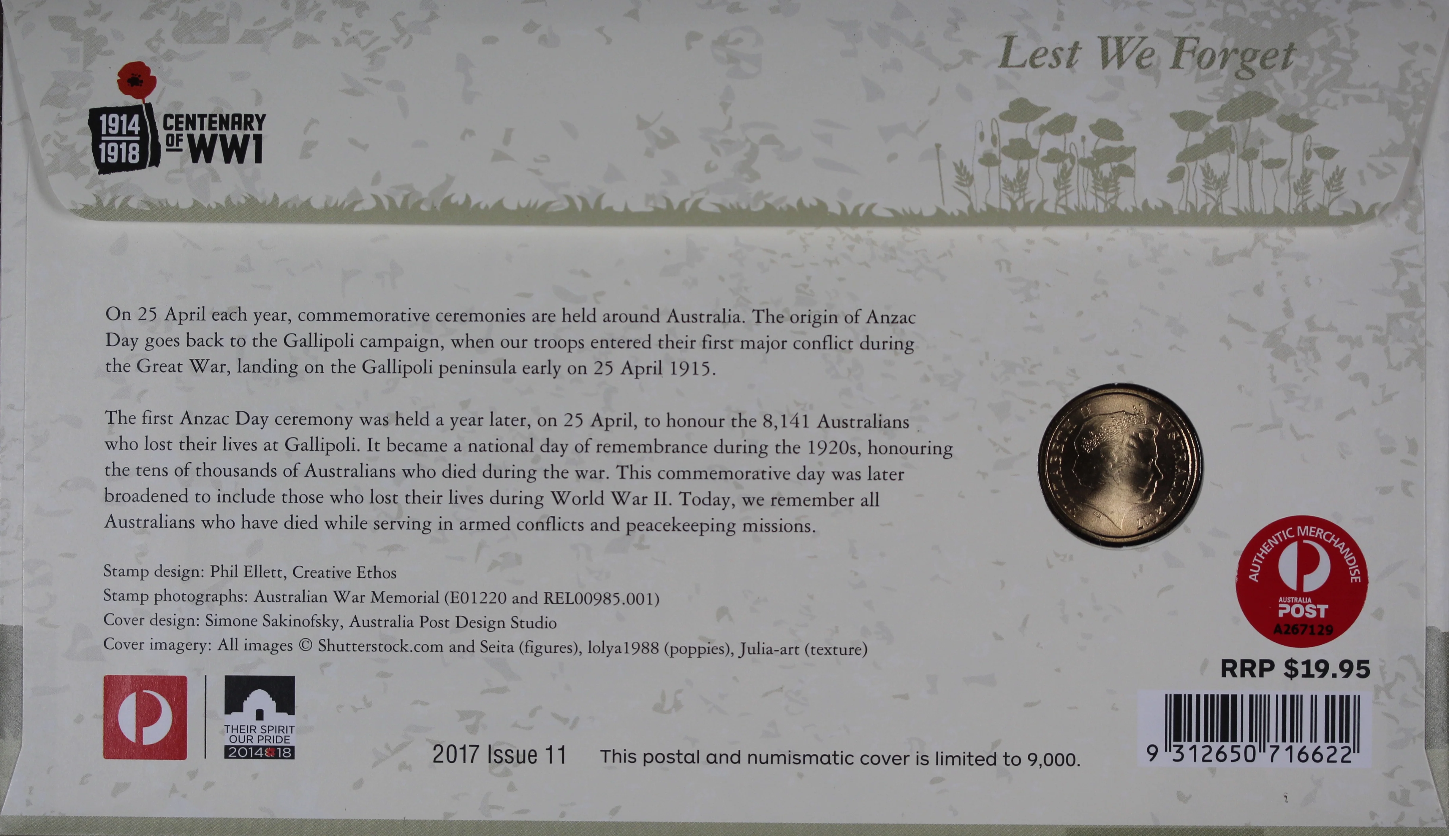 2017 $2 Lest We Forget C Mintmark PNC - Image 2