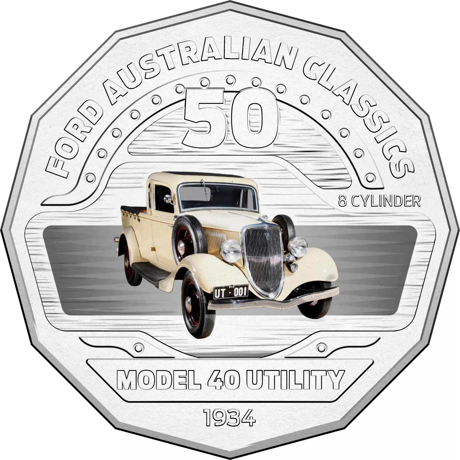 2017 50c Ford Classic - 1934 Model 40 Coupe Utility UNC Coin in Card - Image 2