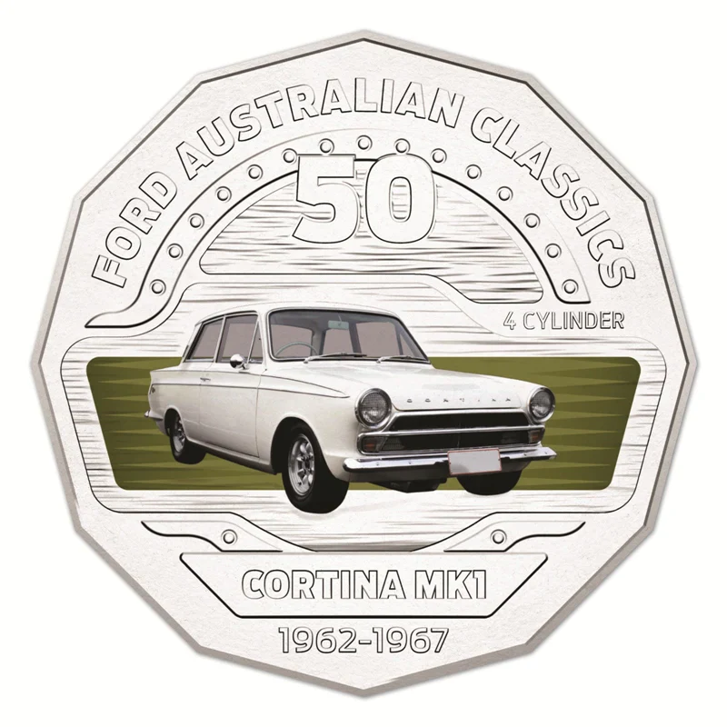2017 50c Ford Classic - 1965 Cortina GT500 UNC Coin in Card - Image 2