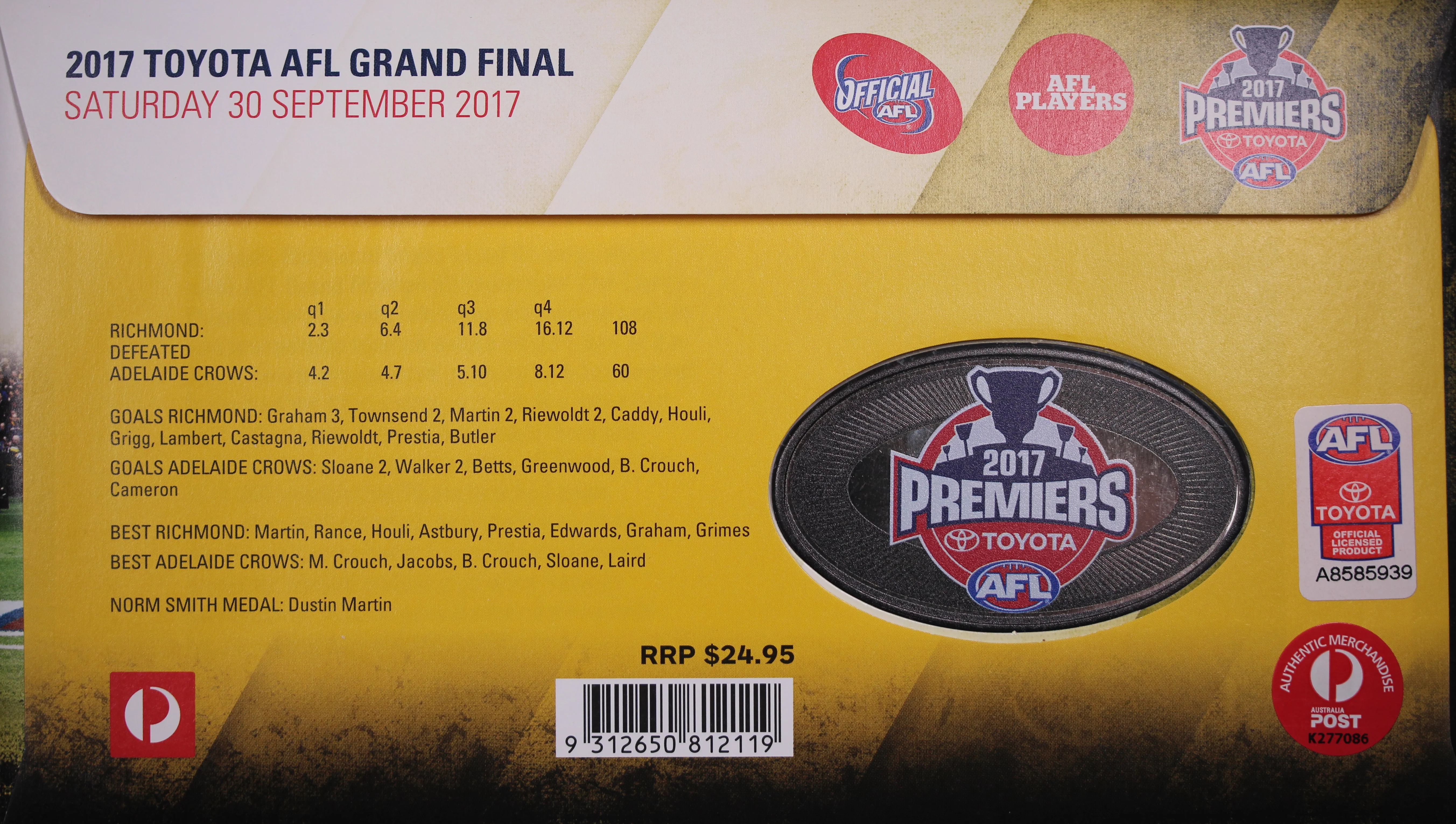 2017 AFL Premiers Richmond Tigers Medallion Cover - Image 2