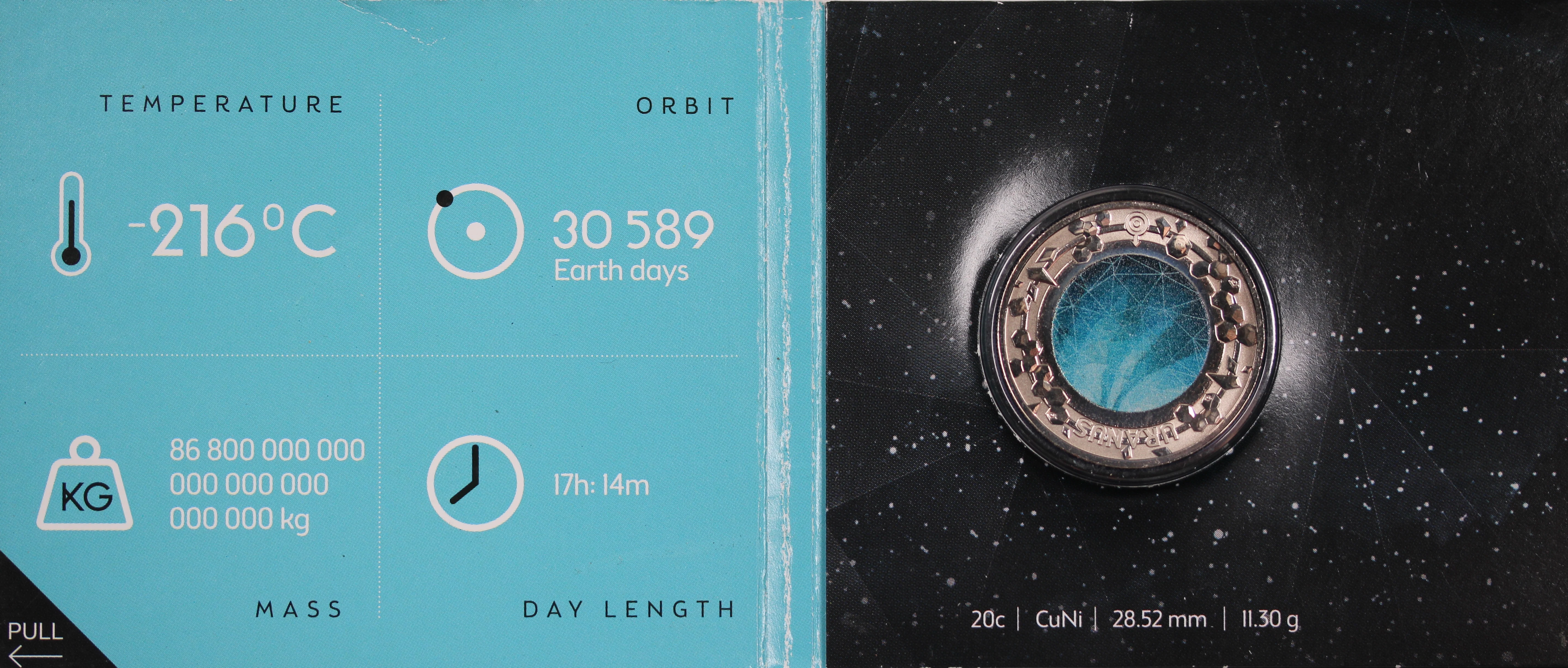 2017 Planetary 20c Uranus Individual Coin in Card - Image 2