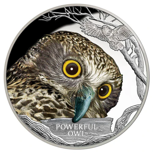 2018 $1 Endangered and Extinct Powerful Owl 1oz Silver Coloured Proof Coin - Image 2