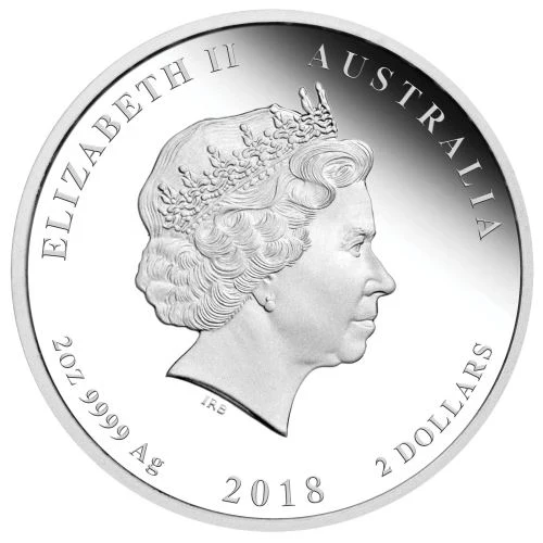 2018 $2 ANDA Perth Lunar Year of The Dog 2oz Silver Coloured Proof Coin - Image 2