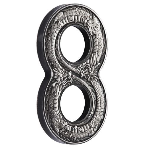 2018 Figure Eight Dragon 2oz Silver Antiqued Coin