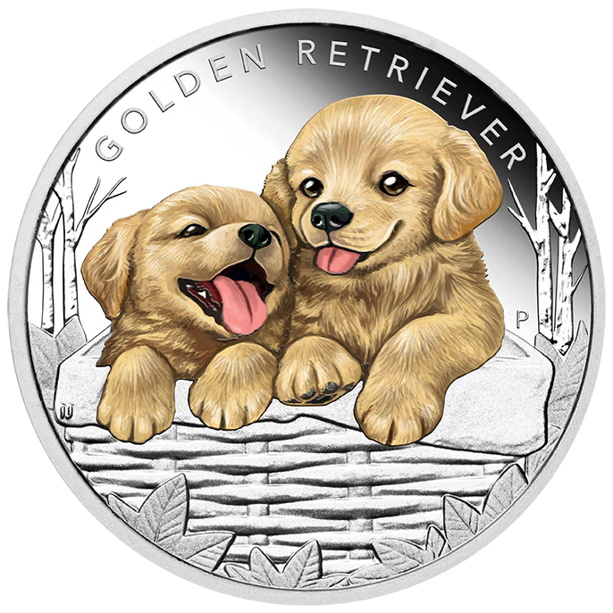 2018 Puppies Golden Retriever 1/2oz Silver Proof Coin