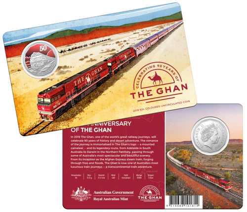 2019 50c The Ghan Celebrating 90 Years Coloured Uncirculated Coin