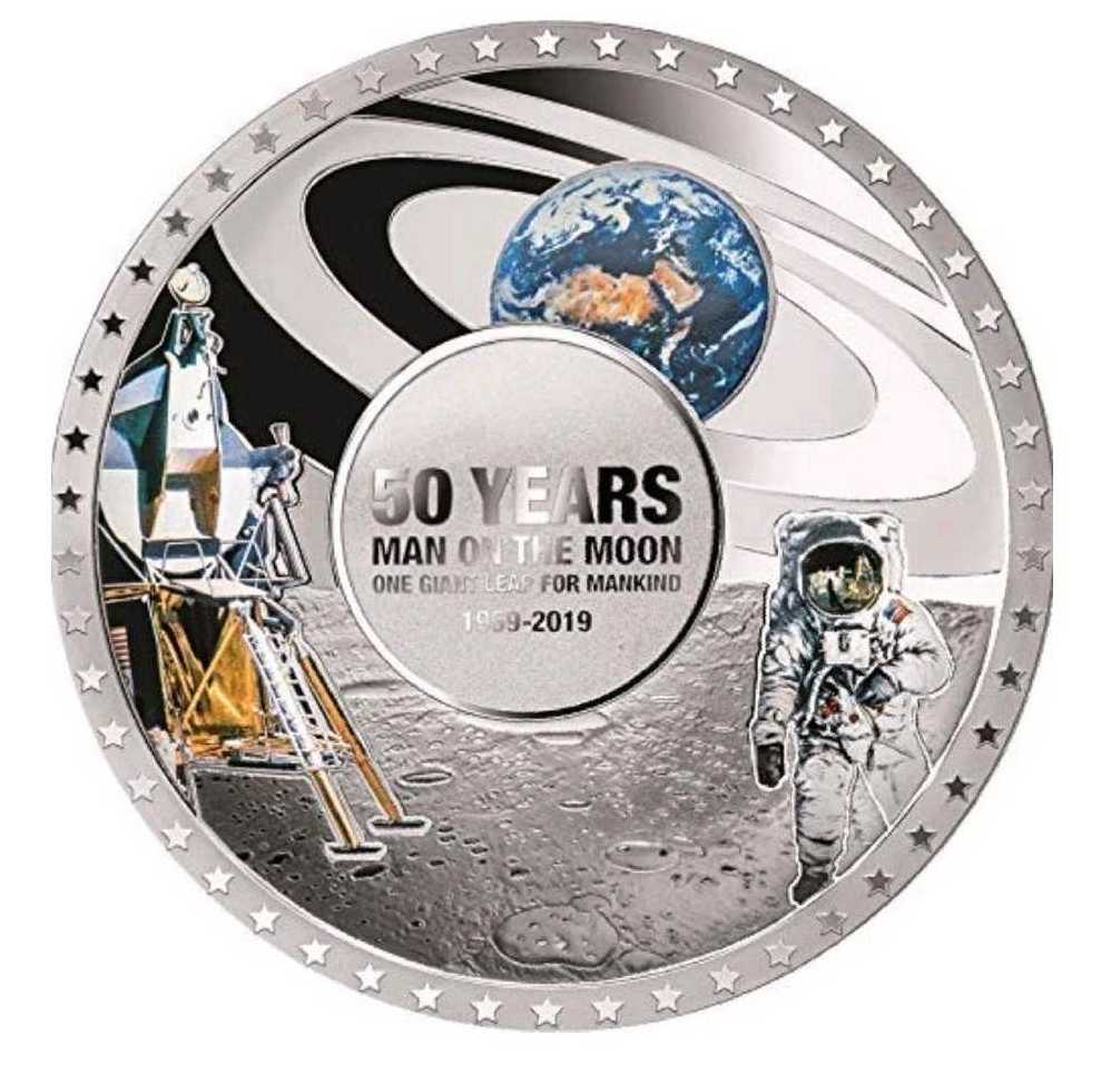2019 Anniversary of the Moon Landing 50g Silver Proof Domed Coin - Image 2