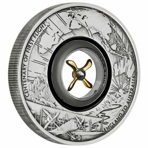 2019 Centenary of the First Flight England to Australia 2oz Silver Antiqued Coin