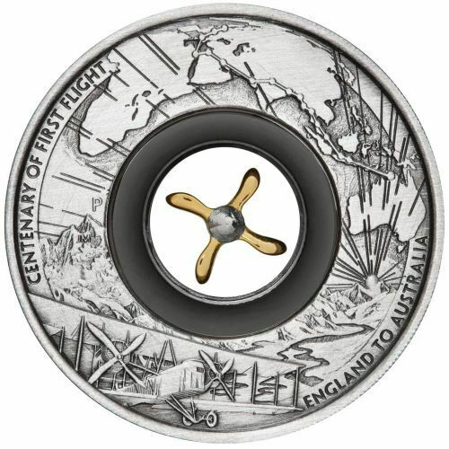 2019 Centenary of the First Flight England to Australia 2oz Silver Antiqued Coin - Image 2