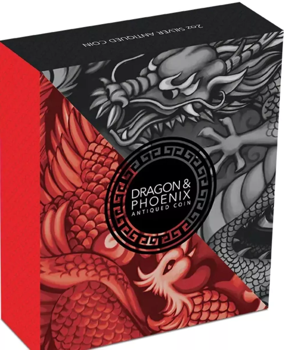 2019 Dragon & Phoenix 2oz Antiqued Silver Coin - Image 2