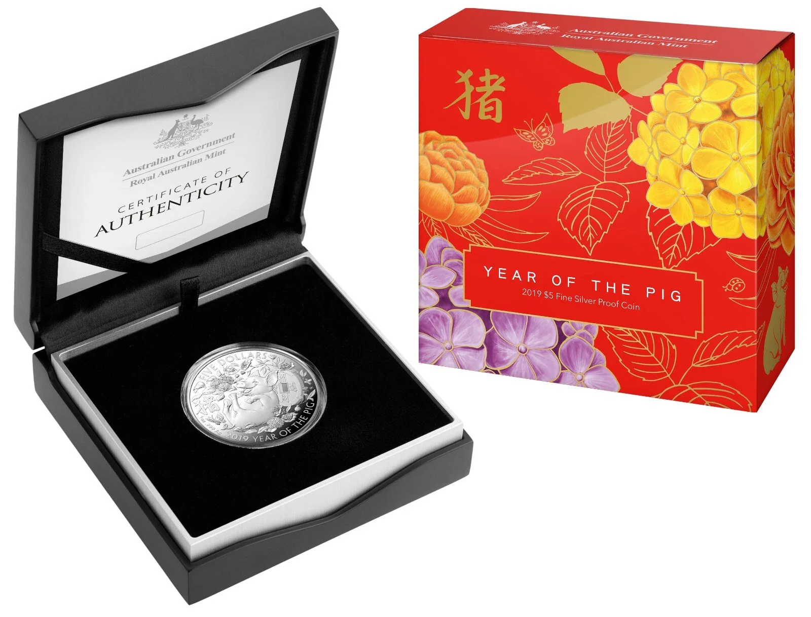 2019 Year of the Pig $5 1oz Silver Proof Coin