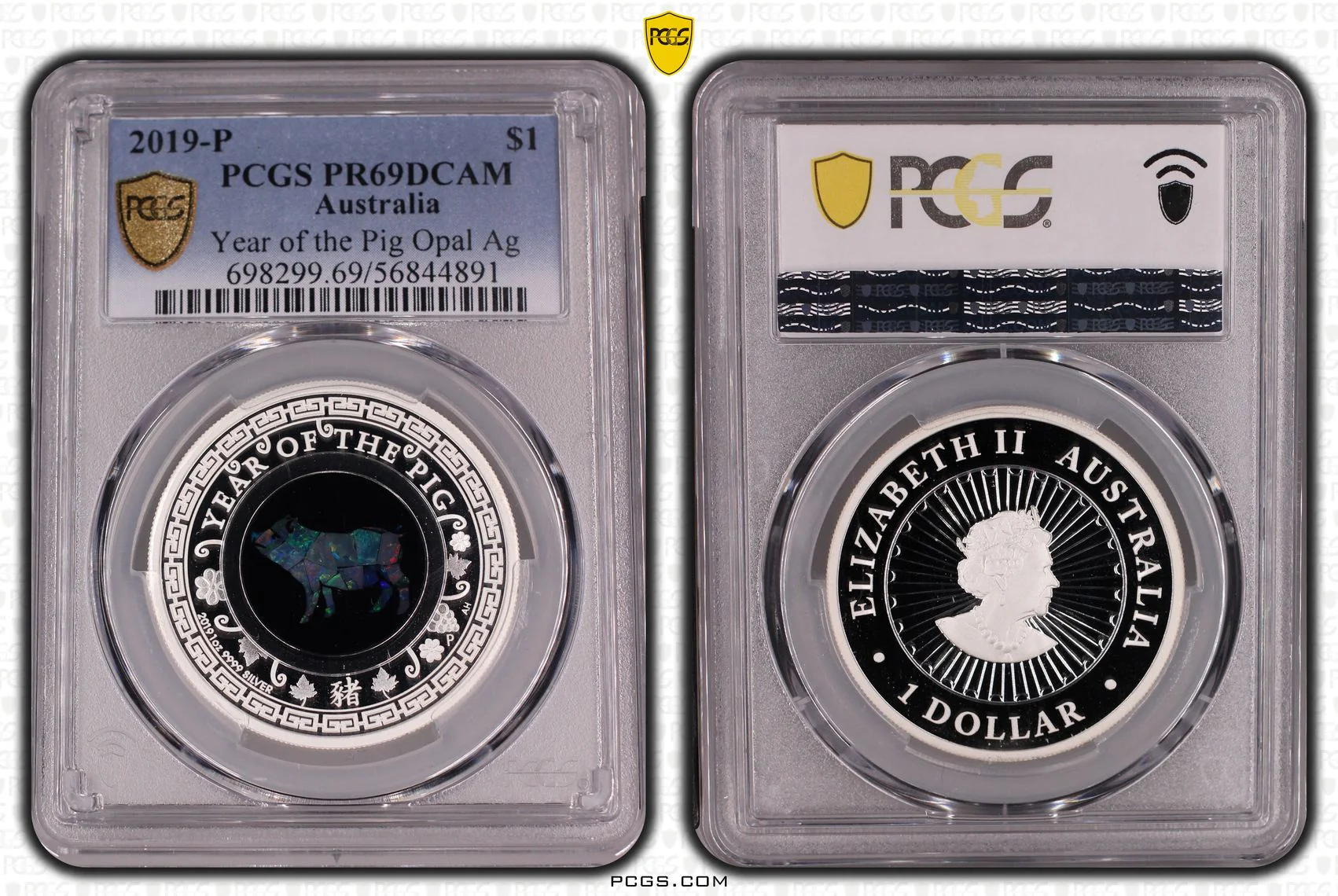 2019 Year of the Pig Opal 1oz Silver Proof Coin PR69DCAM