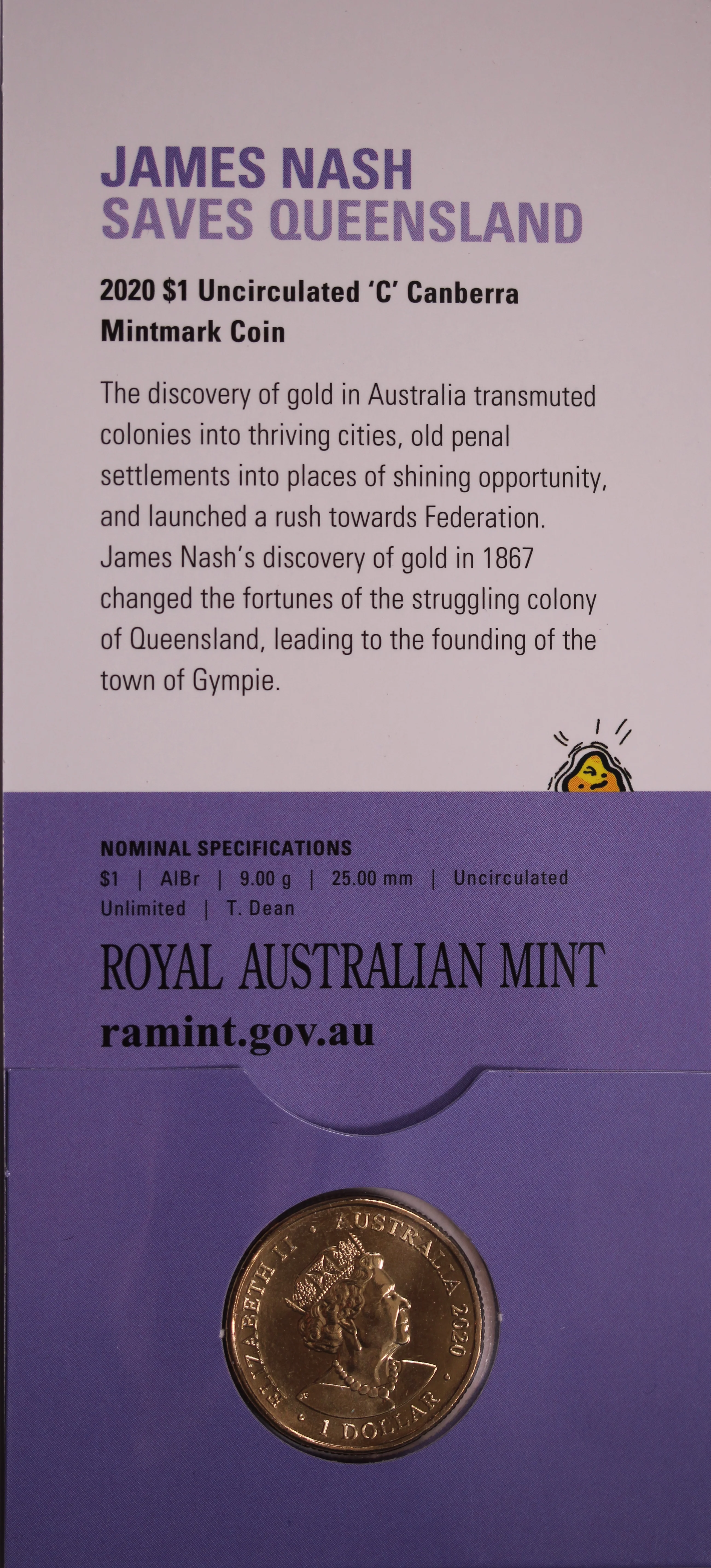2020 $1 Eureka! Australia's Gold Rush James Nash - 'C' Mintmark - Image 2