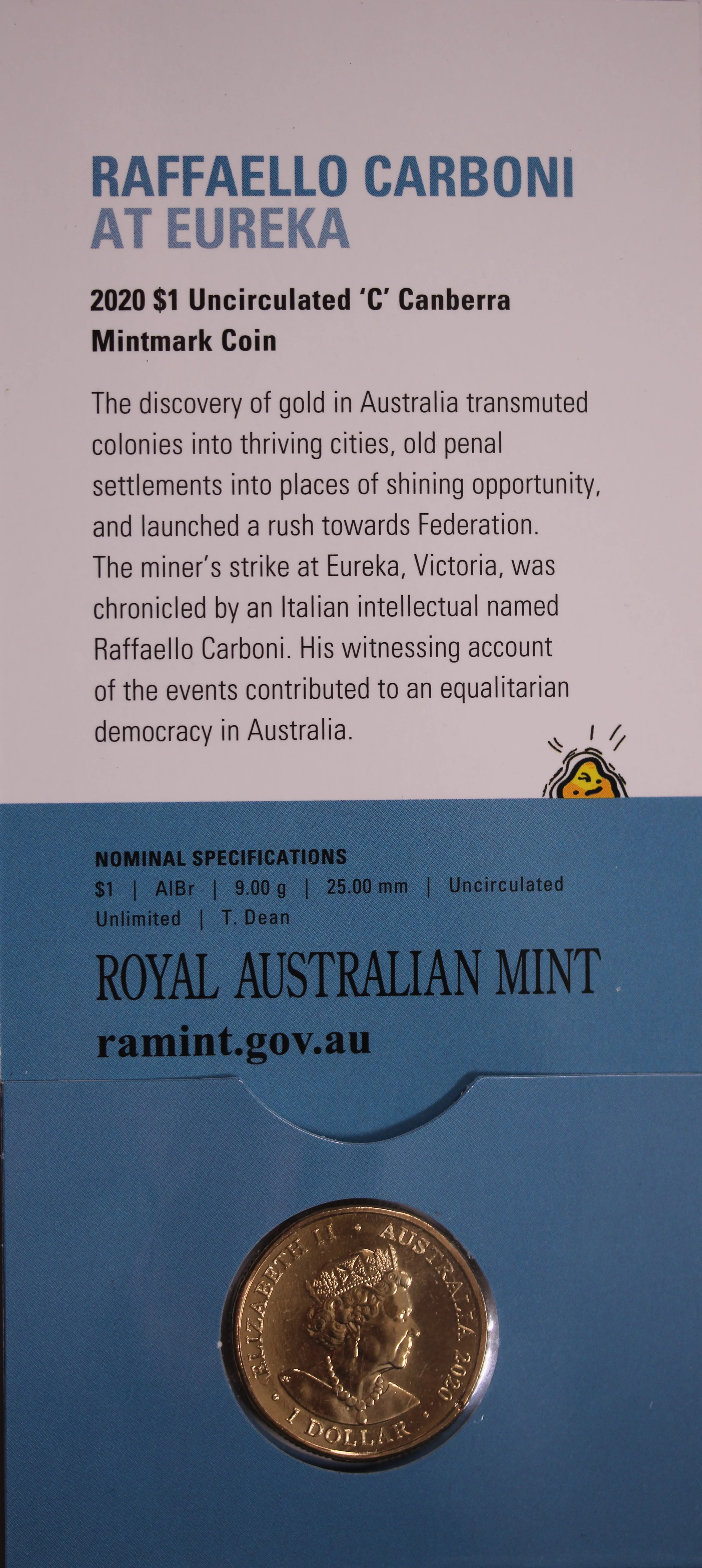 2020 $1 Eureka! Australia's Gold Rush Raffaello Carboni - 'C' Mintmark - Image 2