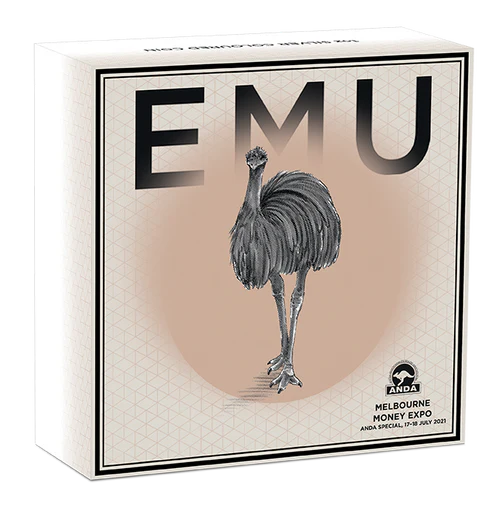 2021 $1 ANDA Melbourne Emu 1oz Silver Coloured Proof Coin - Image 3