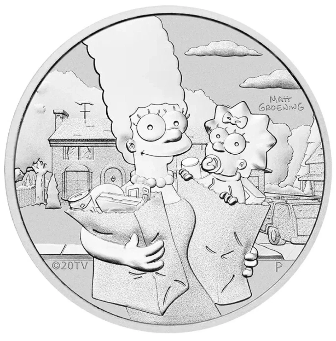 2021 $1 The Simpsons Marge & Maggie Simpson 1oz Silver Coin in Card - Image 2