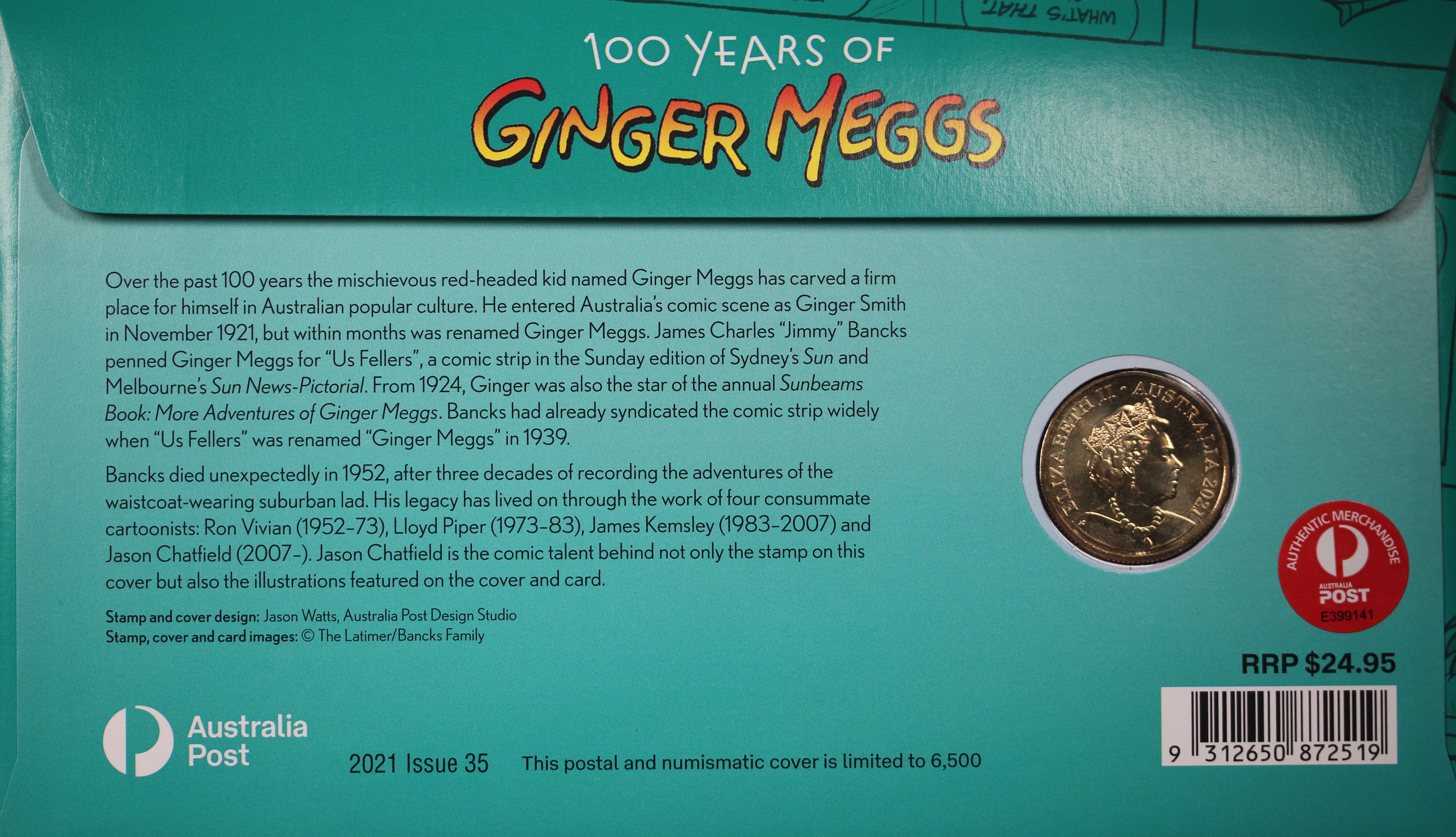 2021 100 Years of Ginger Meggs $1 PNC - Image 2