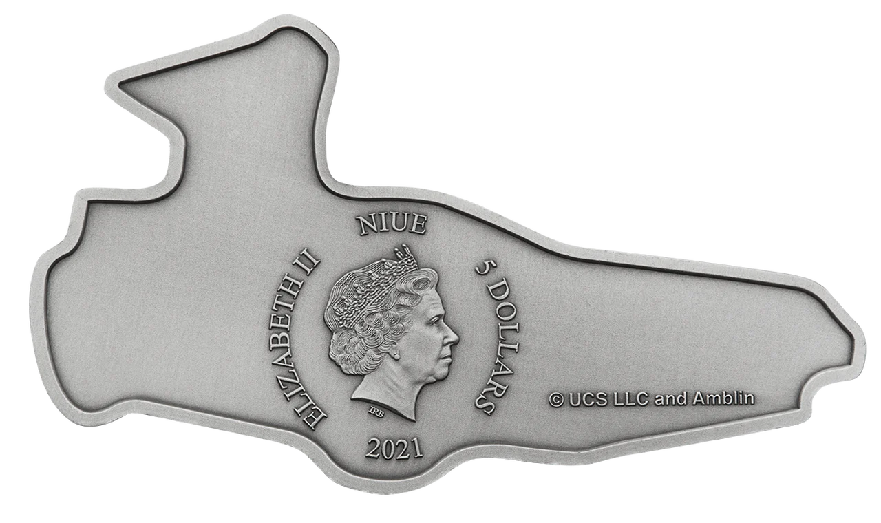 2021 Back to the Future DeLorean Time Machine Shaped 2oz Antiqued Silver Coin - Image 3