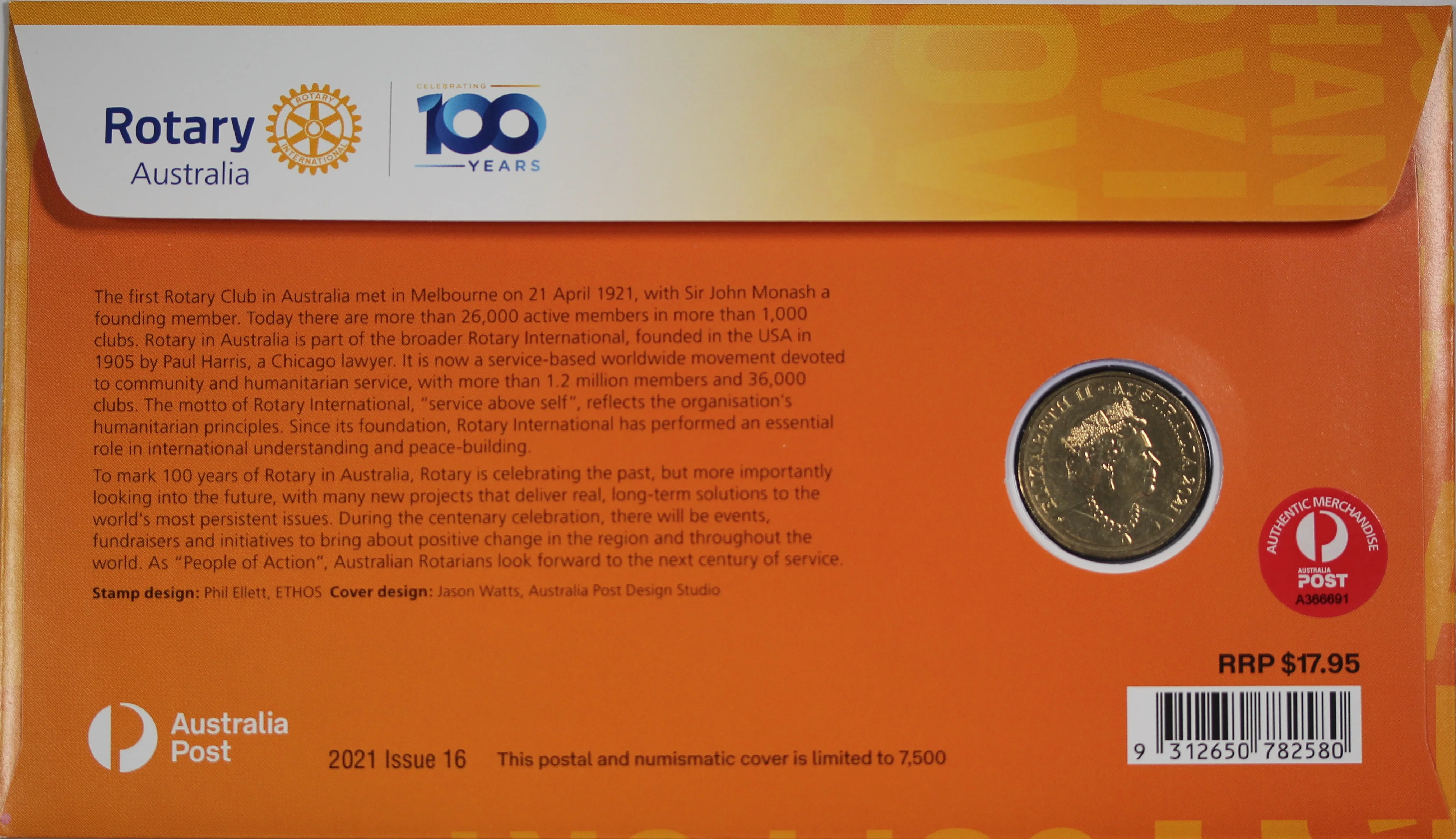 2021 Centenary of Rotary in Australia $1 PNC - Image 2