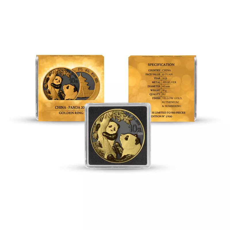 2021 China Panda Golden Ring 30 Gram Silver Coin - Image 3