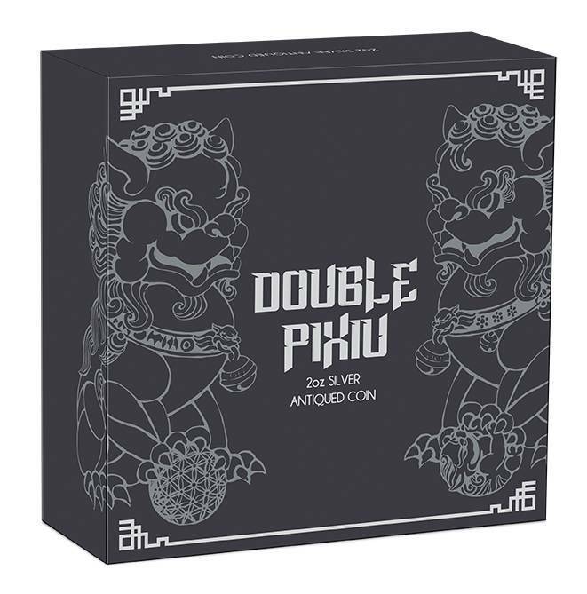 2021 Double Pixiu 2oz Antiqued Silver Coin - Image 2